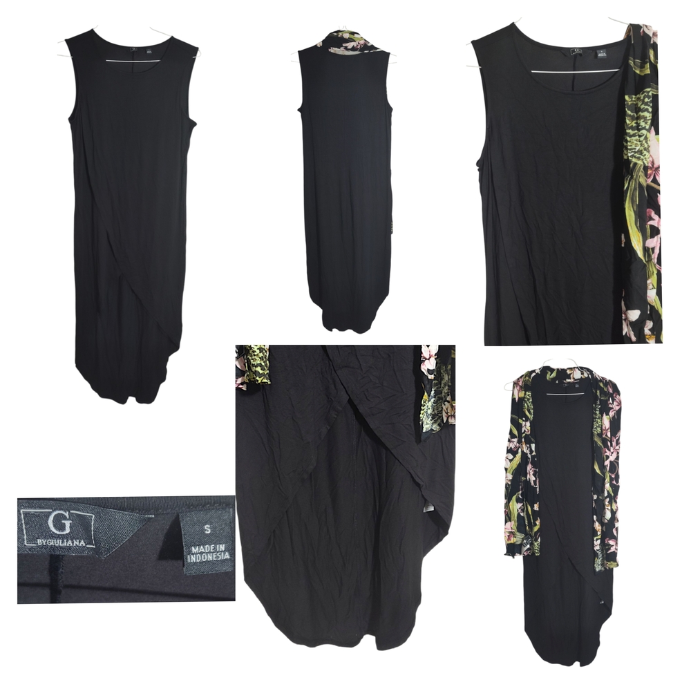 G by Giuliana Black Asymmetrical Dress with Floral Detail
